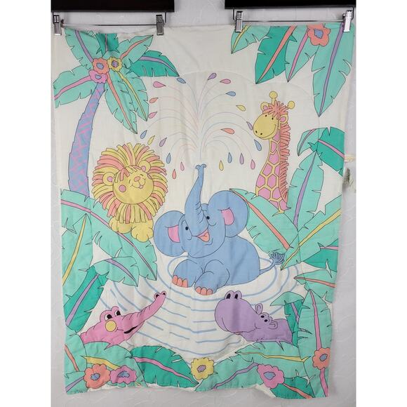 Vintage Dundee Baby Crib Blanket Comforter Pastel Zoo Animals Quilted USA Made - Picture 4 of 14